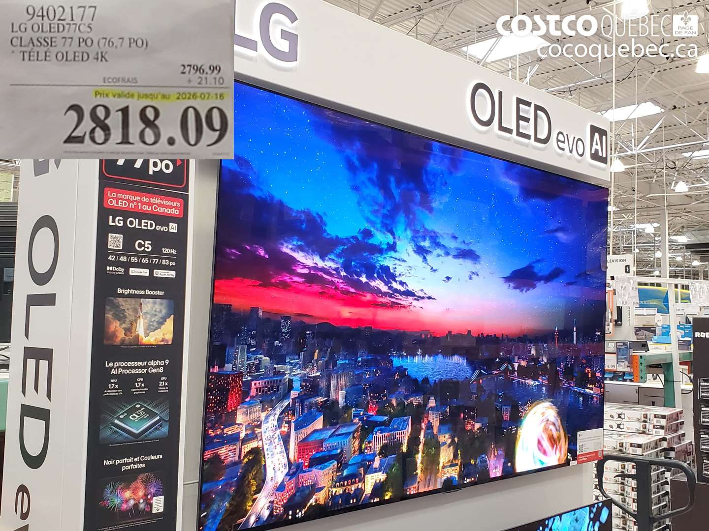 9402177 LG OLED77CS CLASSE 77 PO (76.7 PO) TELE OLED 4K (EXPIRES ON 2026-07-16) $2818.09
