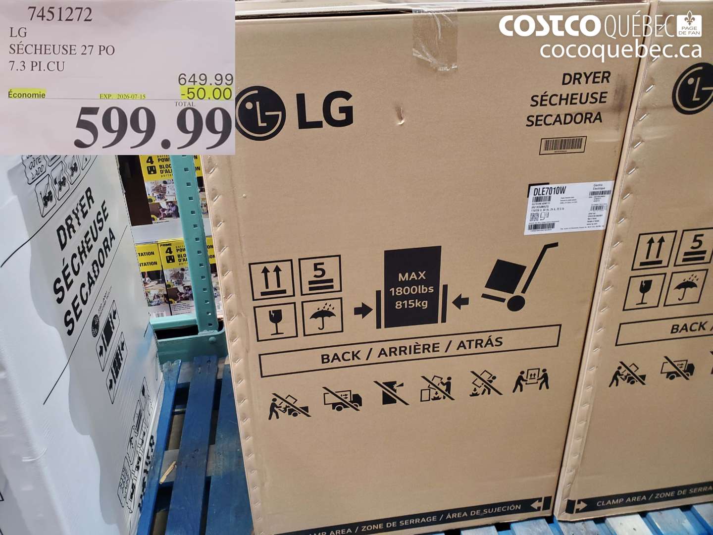 7451272 LG SÉCHEUSE 27 PO 7.3 PI.CU ($50.00 INSTANT SAVINGS EXPIRES ON 2026-07-15) $599.99