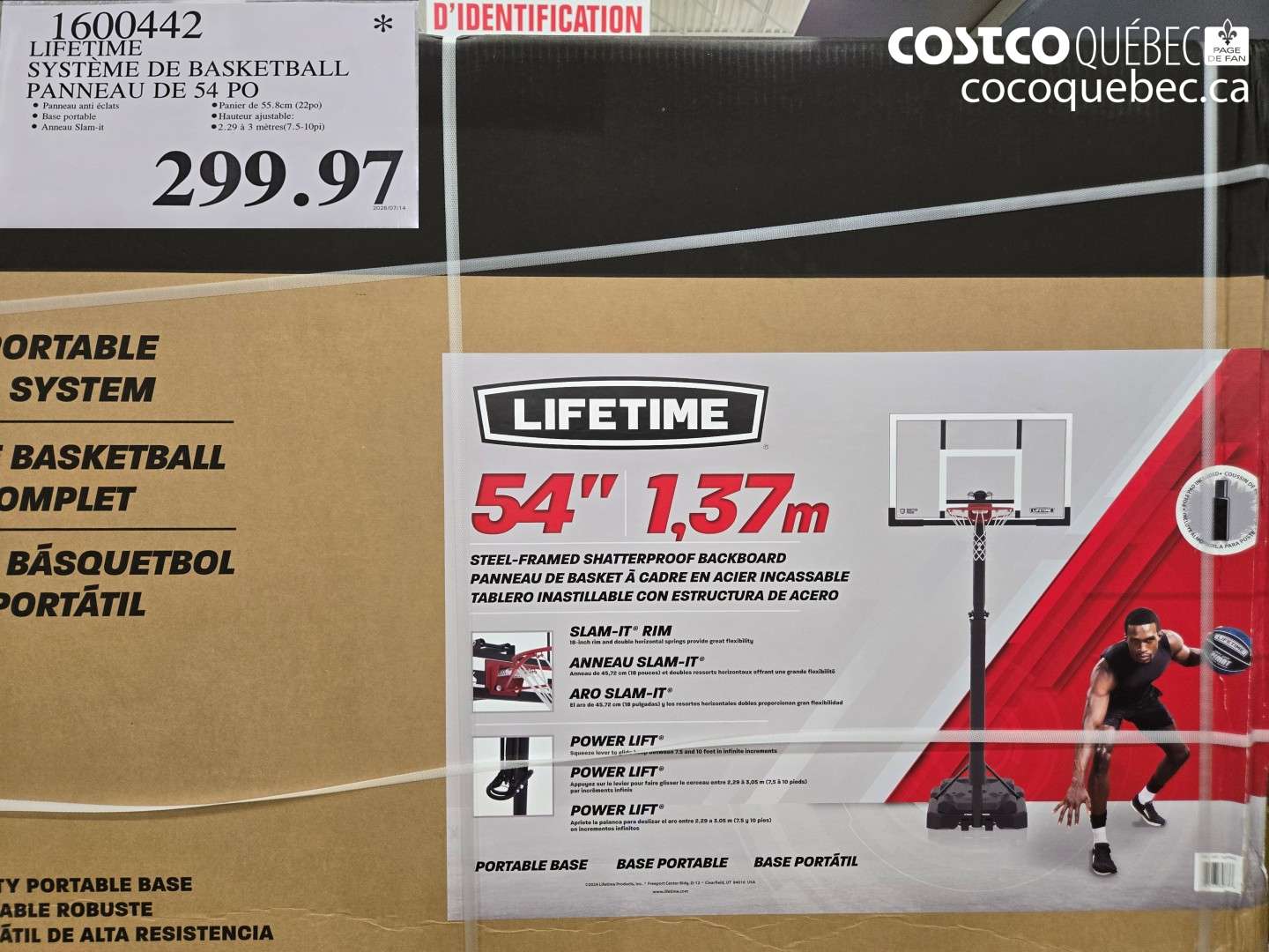 1600442 LIFETIME SYSTÈME DE BASKETBALL PANNEAU DE 54 PO $299.97