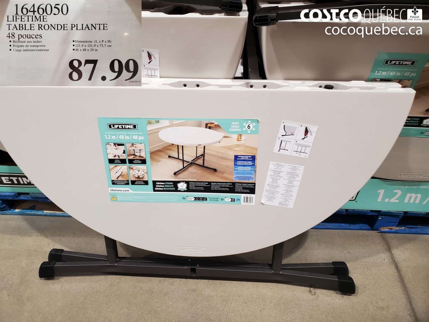 1646050 LIFETIME TABLE RONDE PLIANTE 48 POUCES $87.99