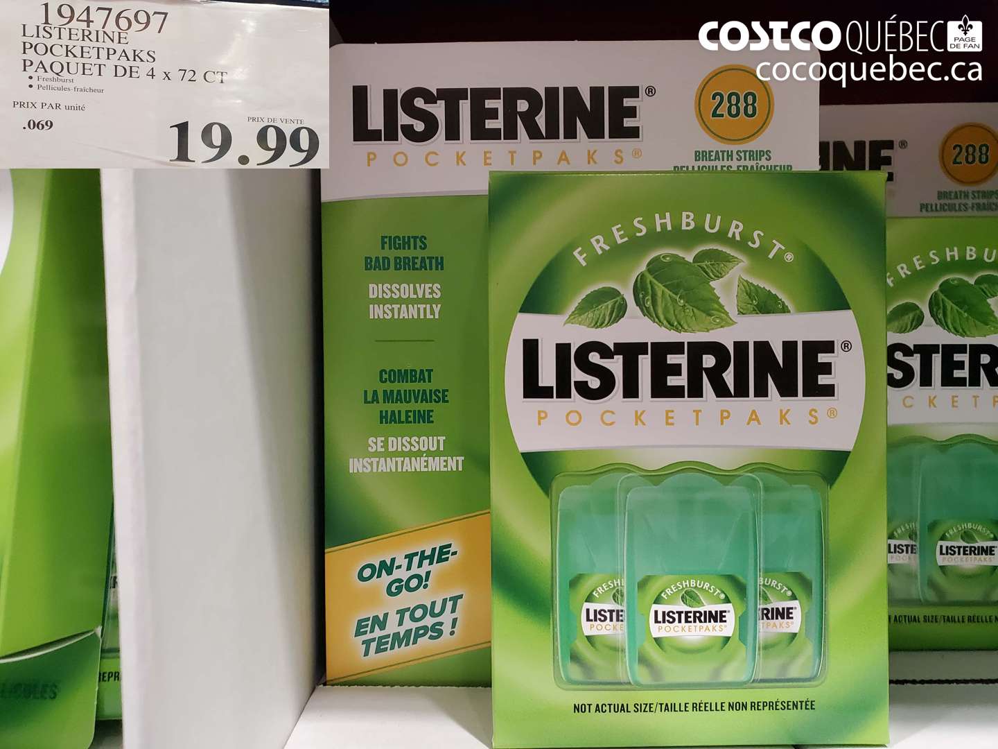 1947697 LISTERINE POCKETPAKS PAQUET DE 4 X 72 CT $19.99