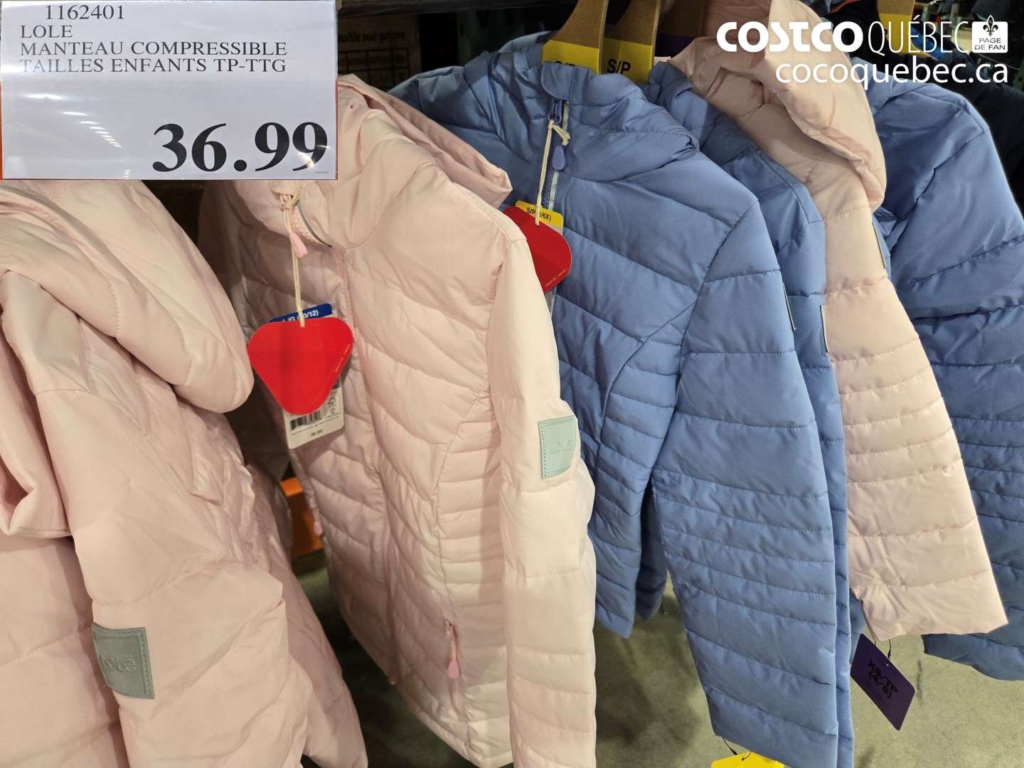 1162401 LOLE MANTEAU COMPRESSIBLE TAILLES ENFANTS TP-TTG $36.99