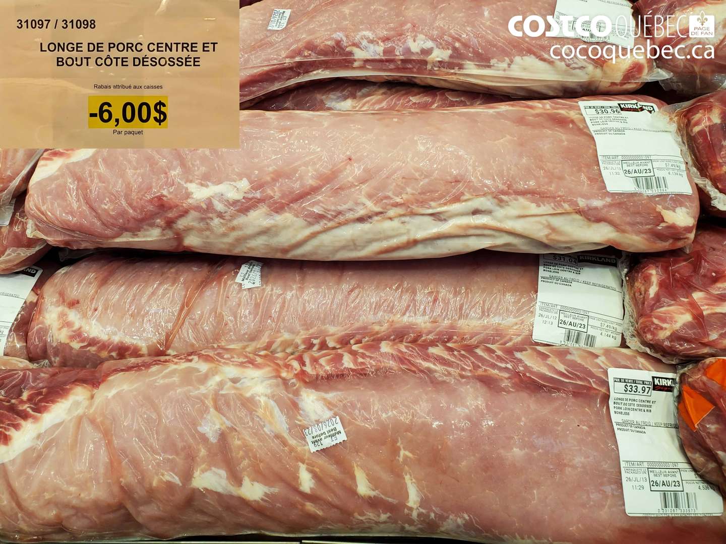 31097 LONGE DE PORC CENTRE ET BOUT CÔTE DÉSOSSÉE ($6.00 INSTANT SAVINGS)