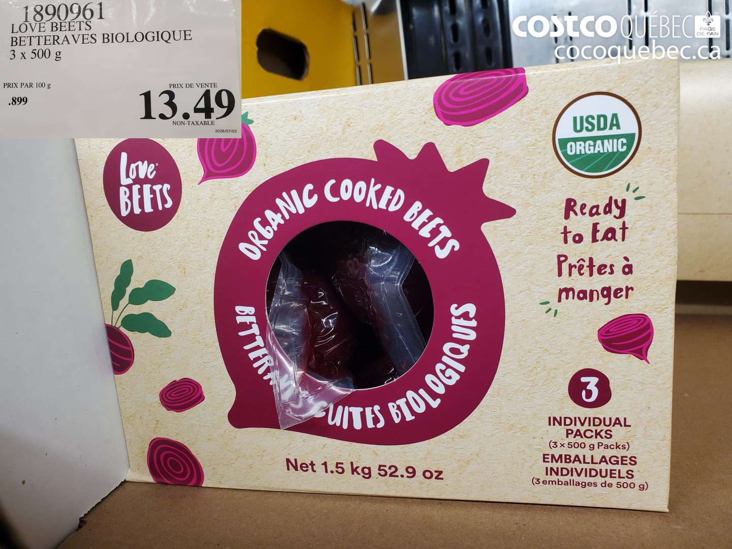 1890961 LOVE BEETS BETTERAVES BIOLOGIQUE 3 X 500 G $13.49