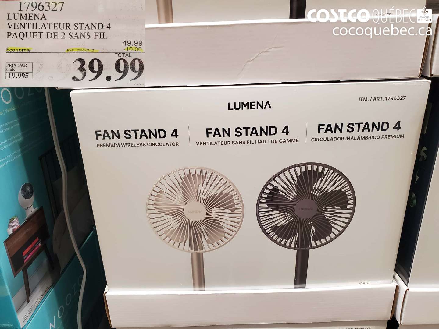 1796327 LUMENA VENTILATEUR STAND 4 PAQUET DE 2 SANS FIL ($10.00 INSTANT SAVINGS EXPIRES ON 2026-07-12) $39.99