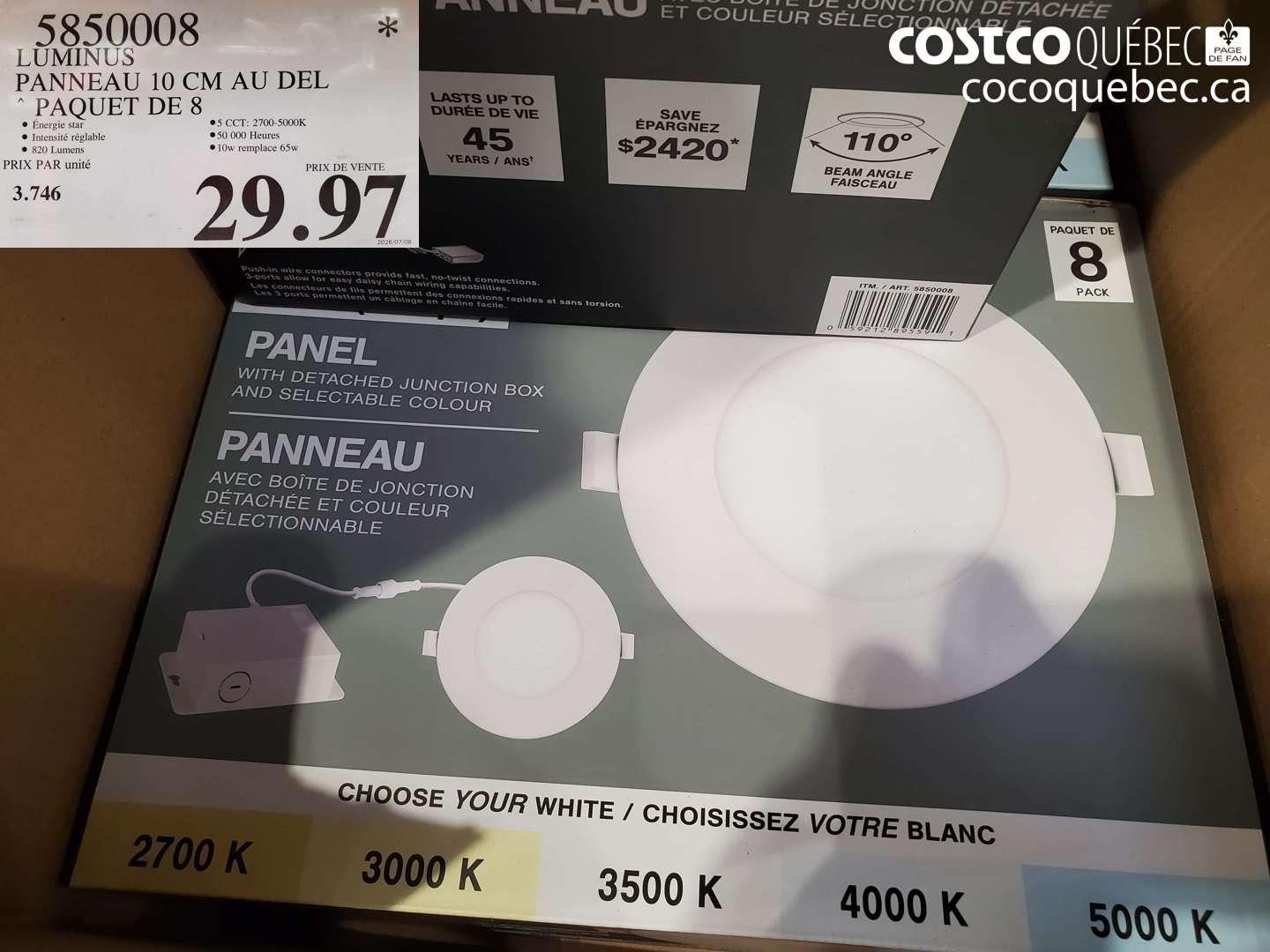 5850008 LUMINUS PANNEAU 10 CM AU DEL PAQUET DE 8 $29.97