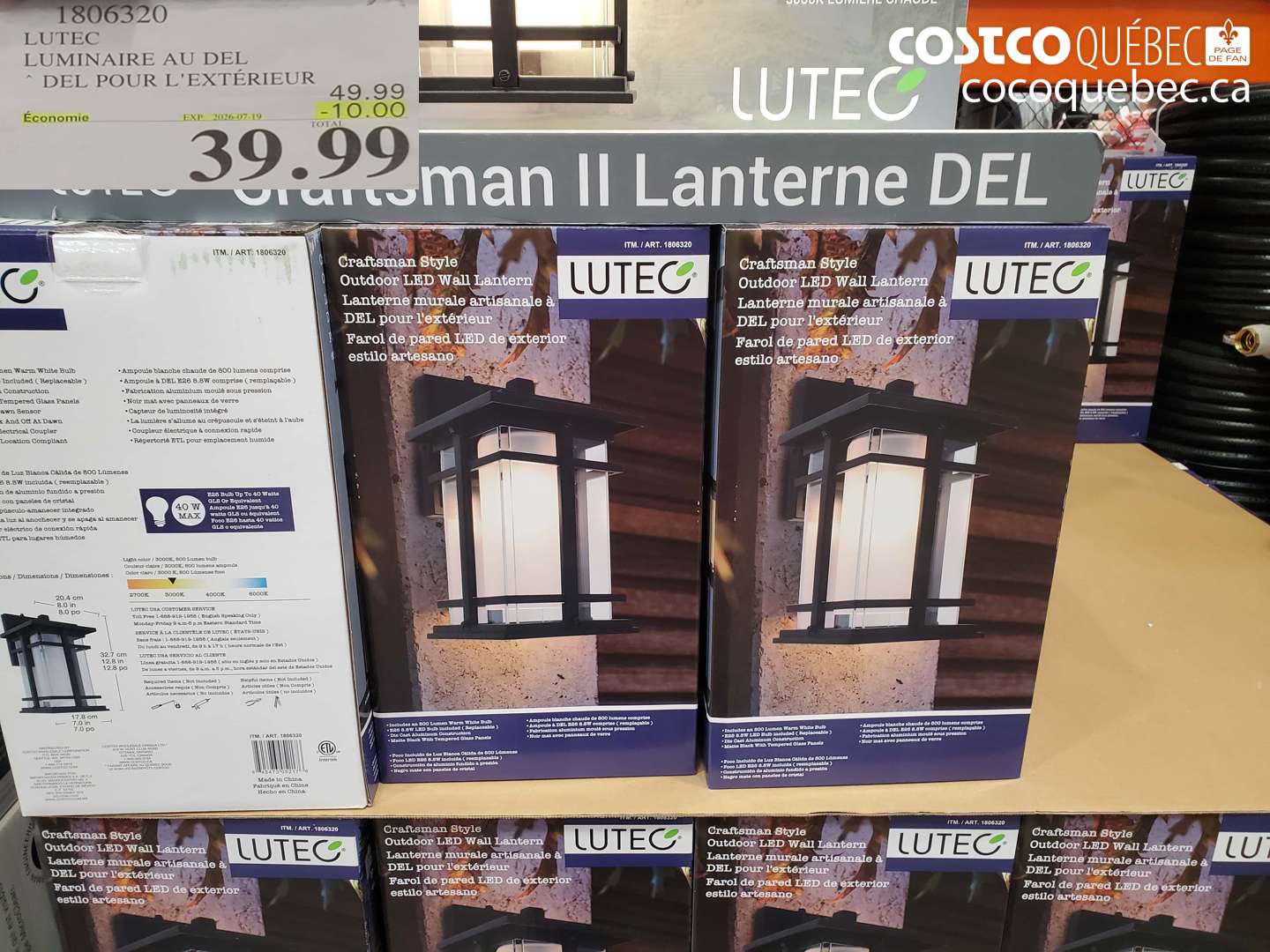 1806320 LUTEC LUMINAIRE AU DEL DEL POUR L'EXTÉRIEUR ($10.00 INSTANT SAVINGS EXPIRES ON 2026-07-19) $39.99