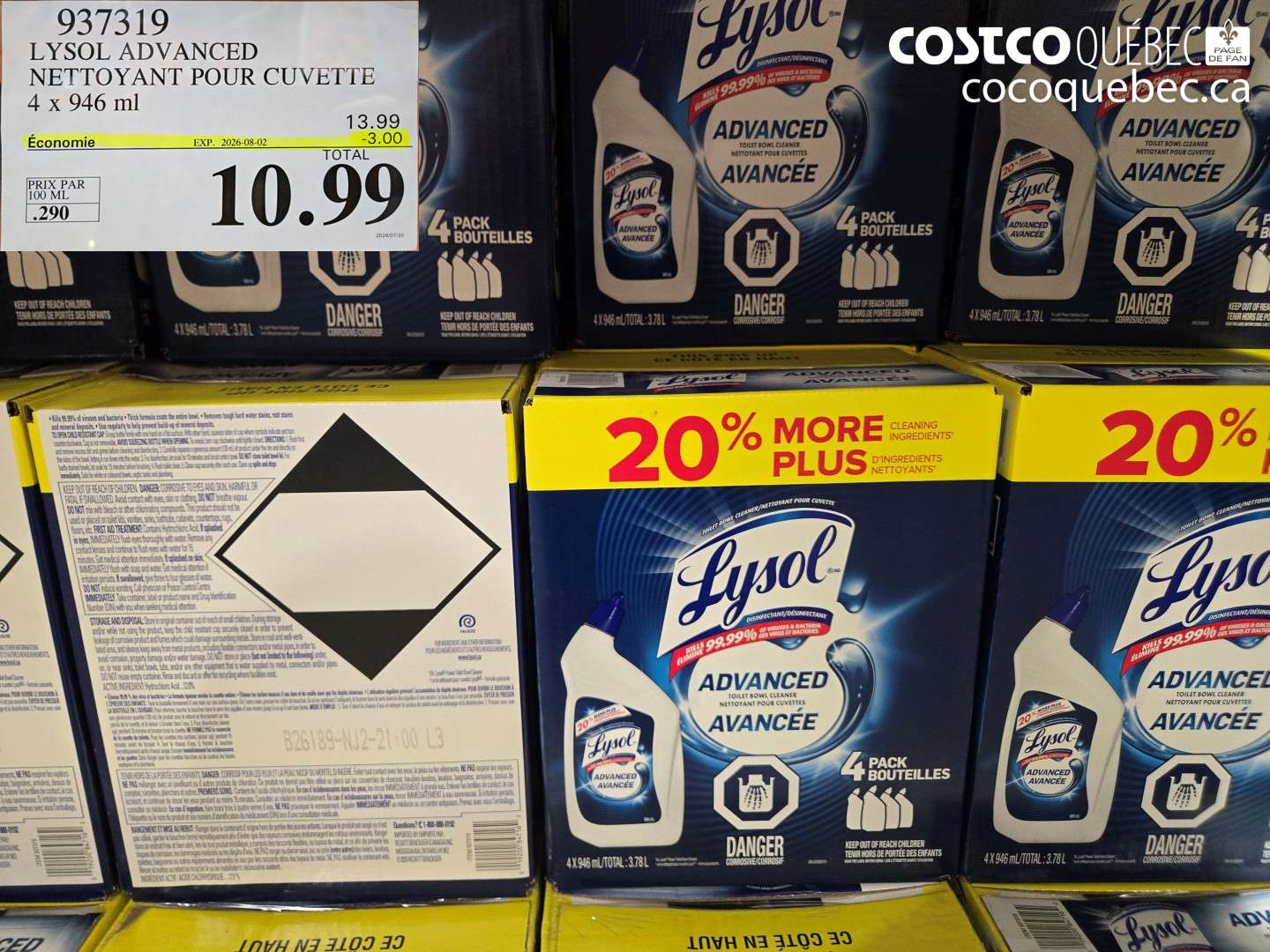 937319 LYSOL ADVANCED NETTOYANT POUR CUVETTE 4 X 946 ML ($3.00 INSTANT SAVINGS EXPIRES ON 2026-08-02) $10.99