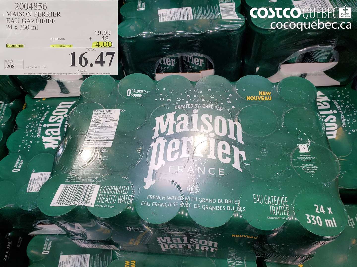 2004856 MAISON PERRIER EAU GAZÉIFIÉE 24 X 30 ML ($4.00 INSTANT SAVINGS EXPIRES ON 2026-07-12) $16.47
