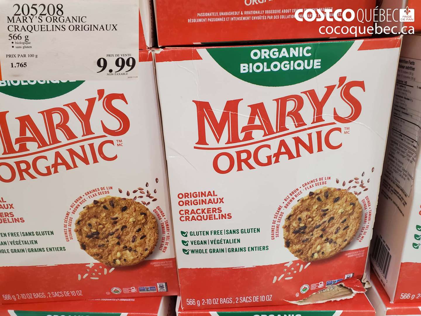 205208 MARY'S ORGANIC CRAQUELINS ORIGINAUX 566 G $9.99