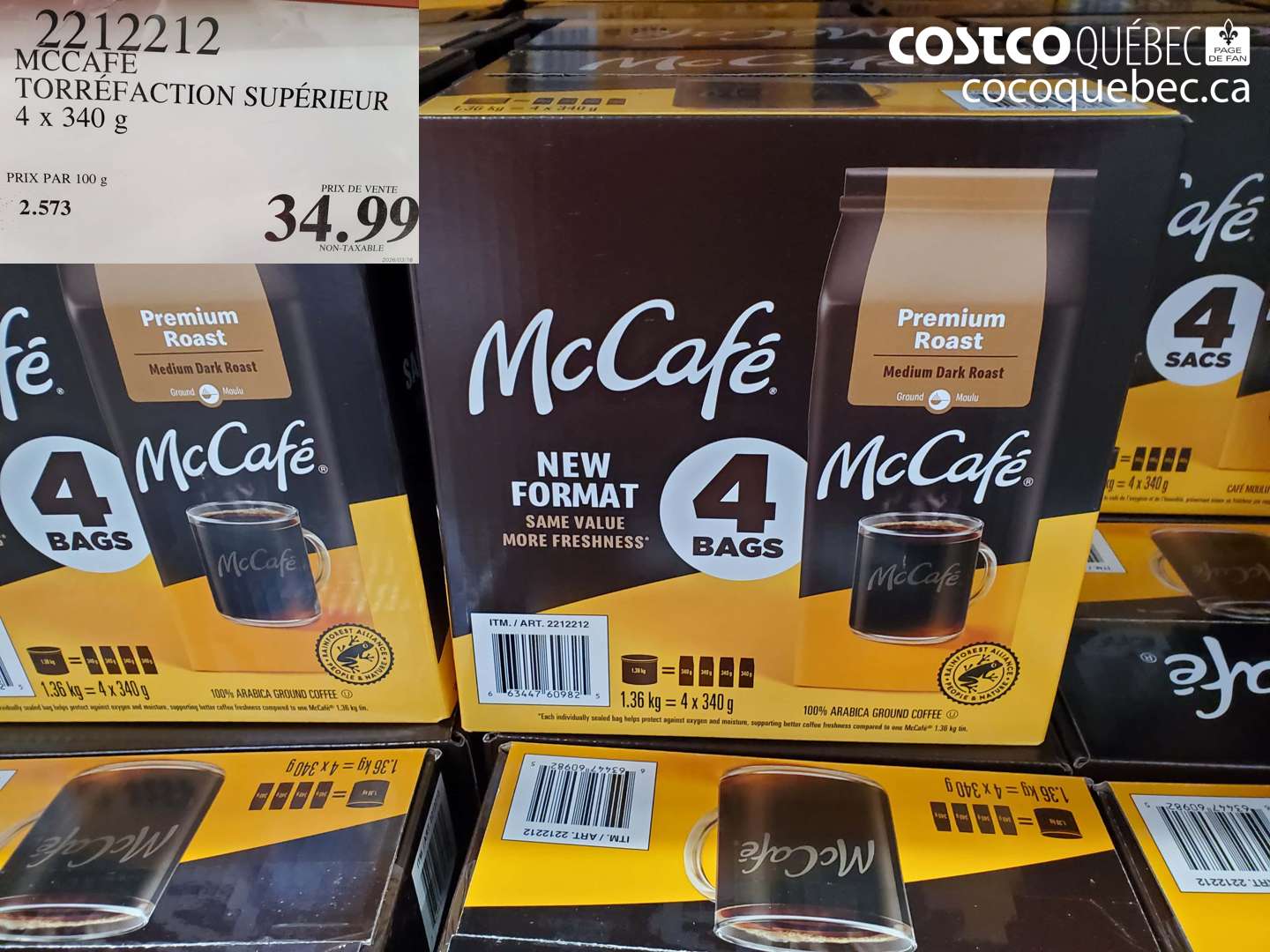 2212212 MCCAFE TORRÉFACTION SUPÉRIEUR 4 X 340 G $34.99
