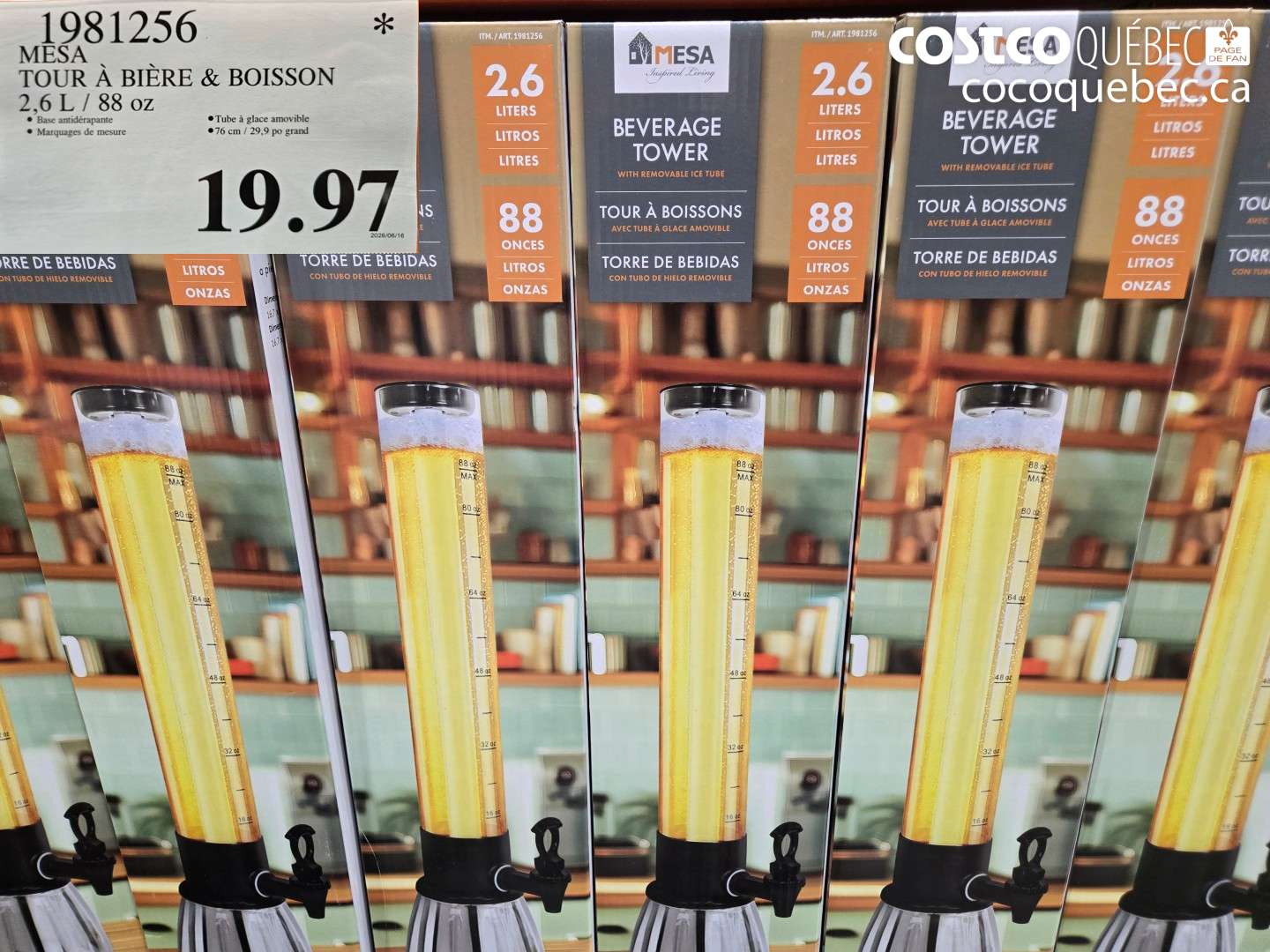 1981256 MESA TOUR À BIÈRE & BOISSON 2.6 L / 88 OZ $19.97