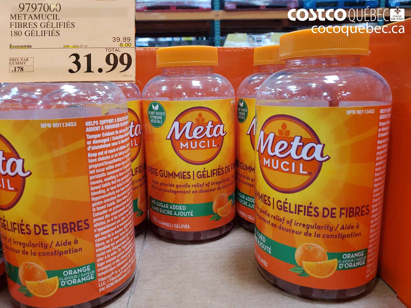 9797000 METAMUCIL FIBRES GÉLIFIÉES 180 GÉLIFIÉS ($8.00 INSTANT SAVINGS EXPIRES ON 2026-07-19) $31.99