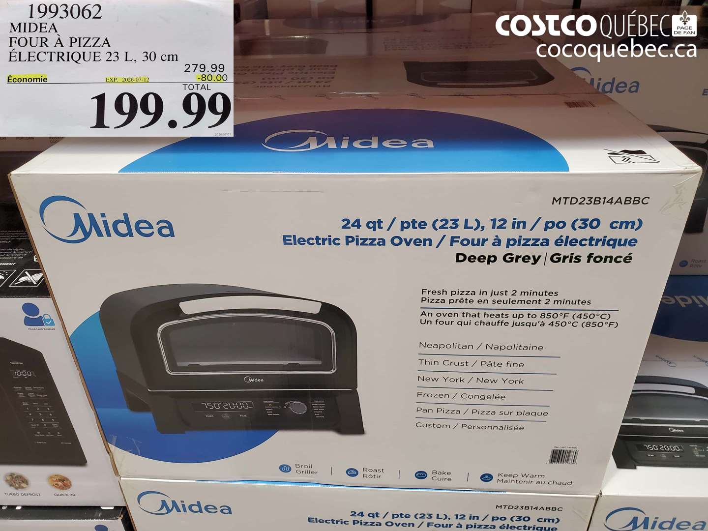 1993062 MIDEA FOUR À PIZZA ÉLECTRIQUE 23 L, 30 CM ($80.00 INSTANT SAVINGS EXPIRES ON 2026-07-12) $199.99