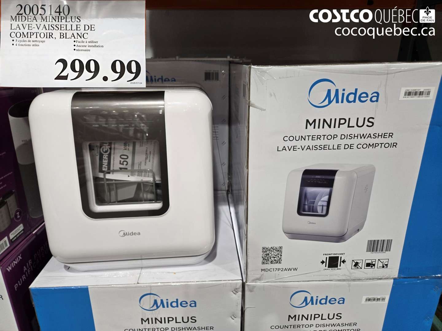 2005140 MIDEA MINIPLUS LAVE-VAISSELLE DE COMPTOIR, BLANC $299.99