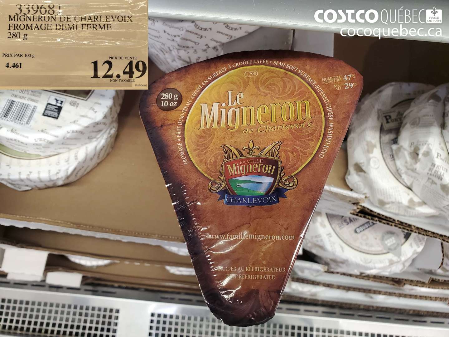 339681 MIGNERON DE CHARLEVOIX FROMAGE DEMI-FERME 280 g $12.49