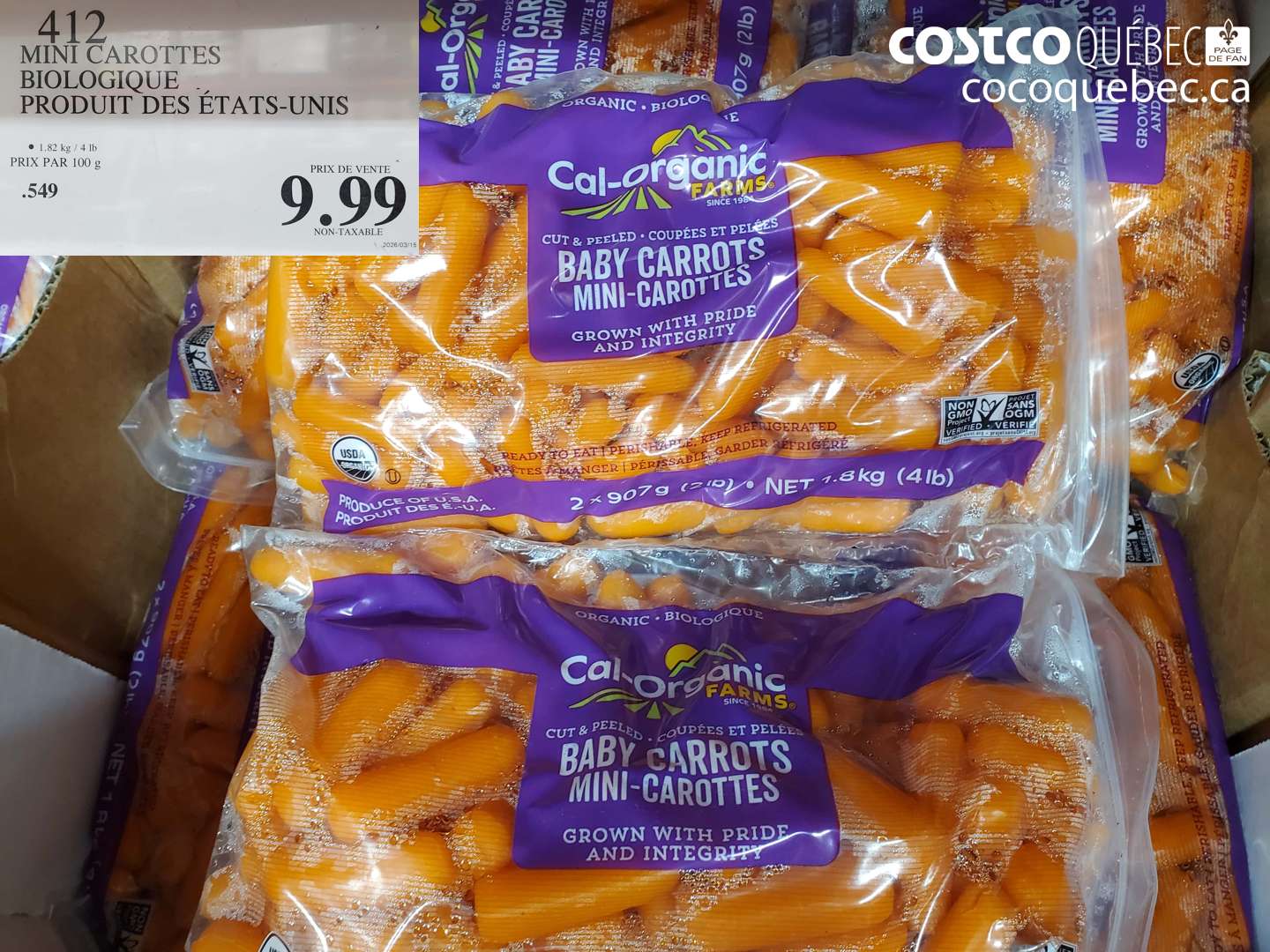 412 MINI CAROTTES BIOLOGIQUE PRODUIT DES ÉTATS-UNIS $9.99