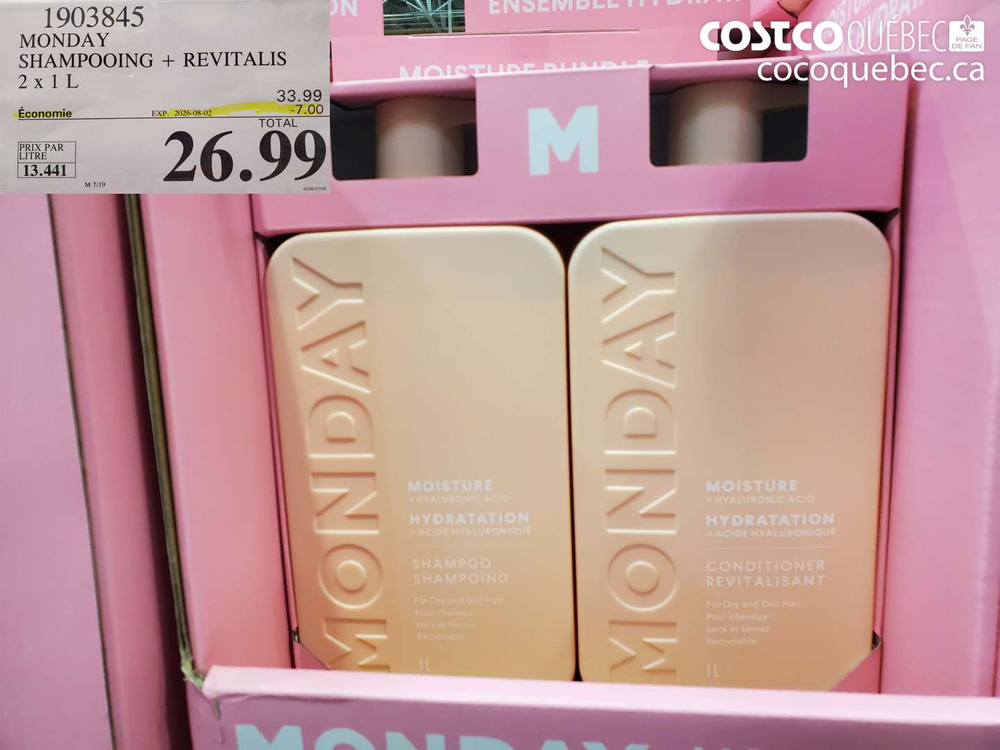 1903845 MONDAY SHAMPOOING + REVITALIS 2 x 1 l ($7.00 INSTANT SAVINGS EXPIRES ON 2026-08-02) $26.99