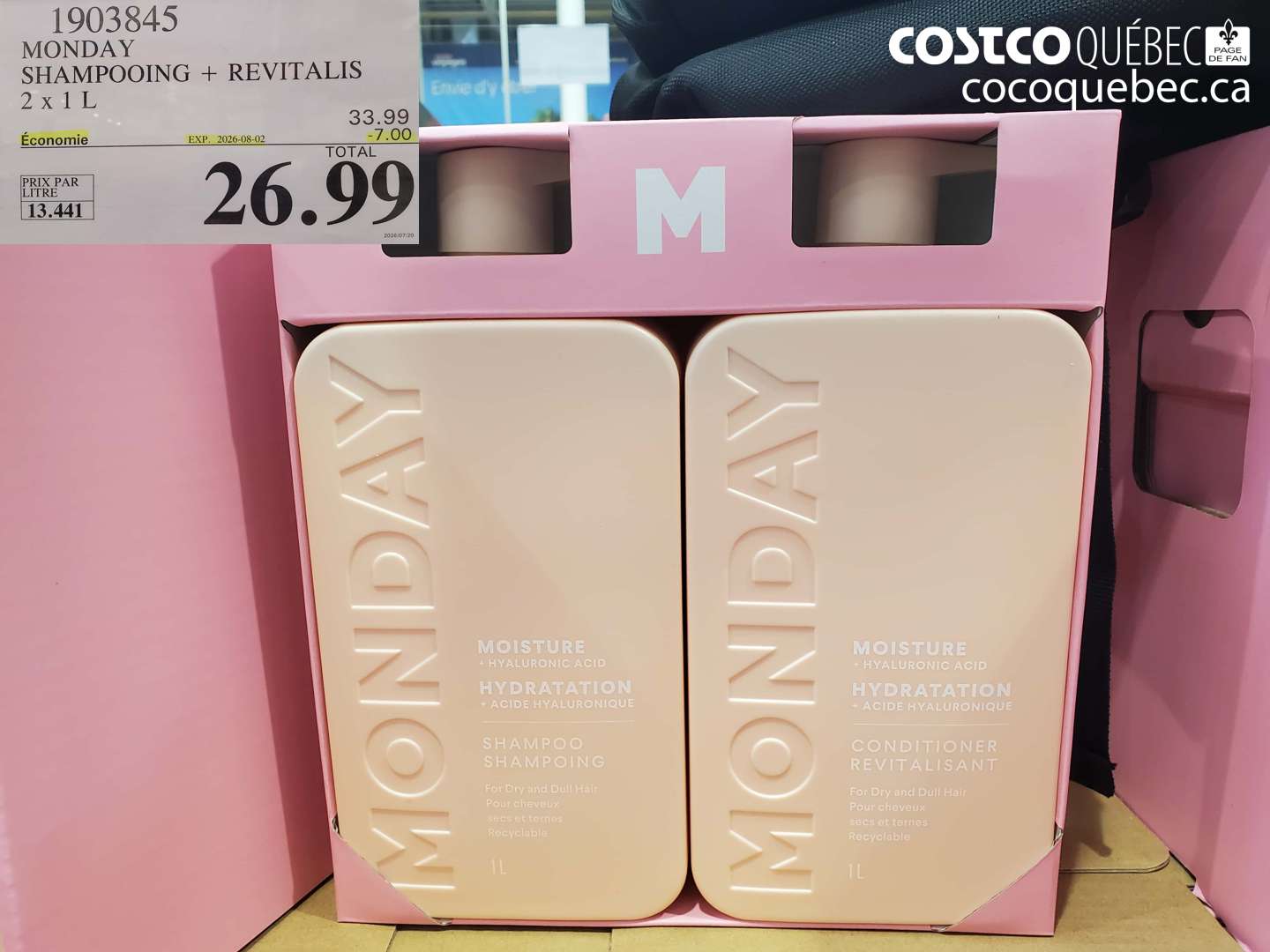 1903845 MONDAY SHAMPOOOING + REVITALIS 2 X 1 L ($7.00 INSTANT SAVINGS EXPIRES ON 2026-08-02) $26.99