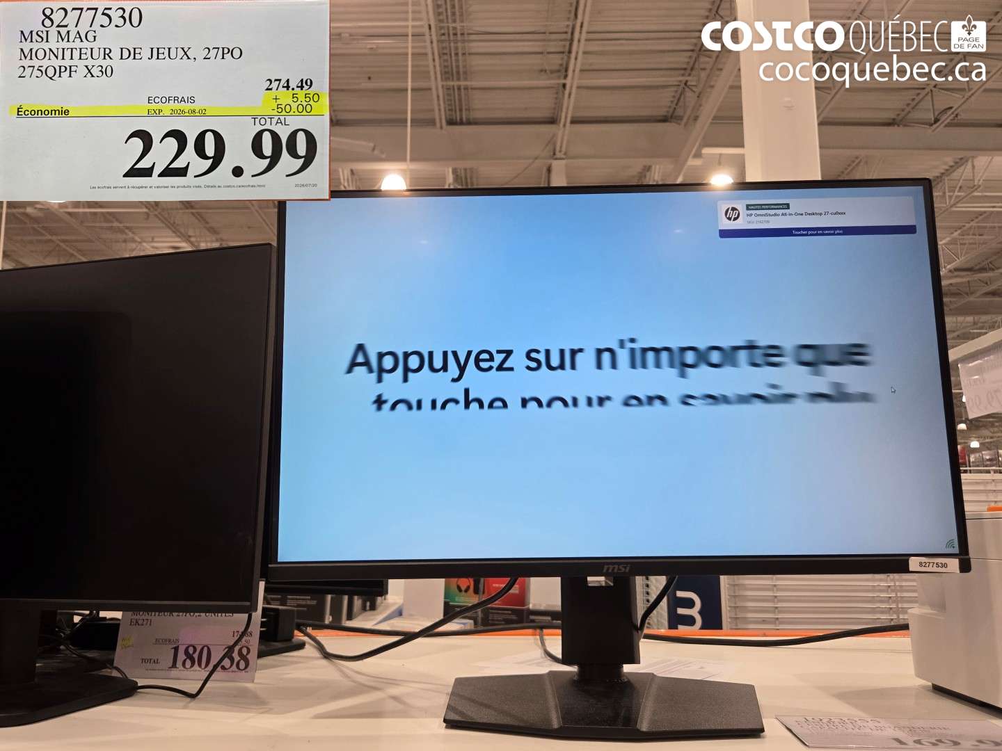 8277530 MSI MAG MONITEUR DE JEUX, 27PO 275QPF X30 ($50.00 INSTANT SAVINGS EXPIRES ON 2026-08-02) $229.99