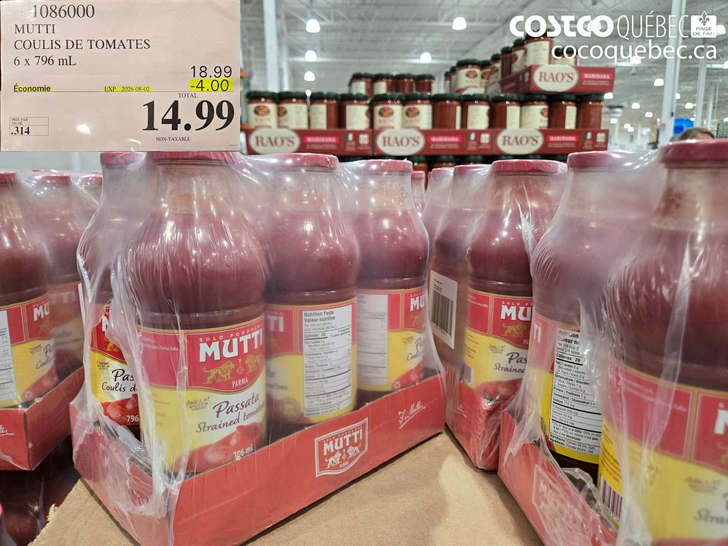 1086000 MUTTI COULIS DE TOMATES 6 X 796 ML ($4.00 INSTANT SAVINGS EXPIRES ON 2026-08-02) $14.99