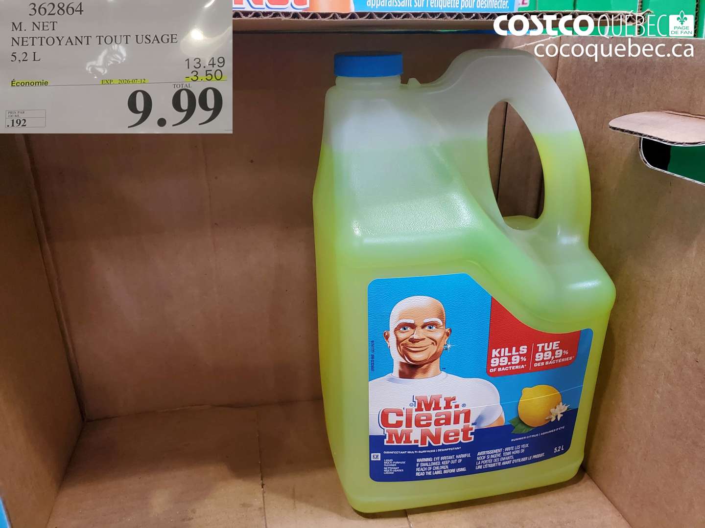 362864 M. NET NETTOYANT TOUT USAGE 5.2 L ($3.50 INSTANT SAVINGS EXPIRES ON 2026-07-12) $9.99