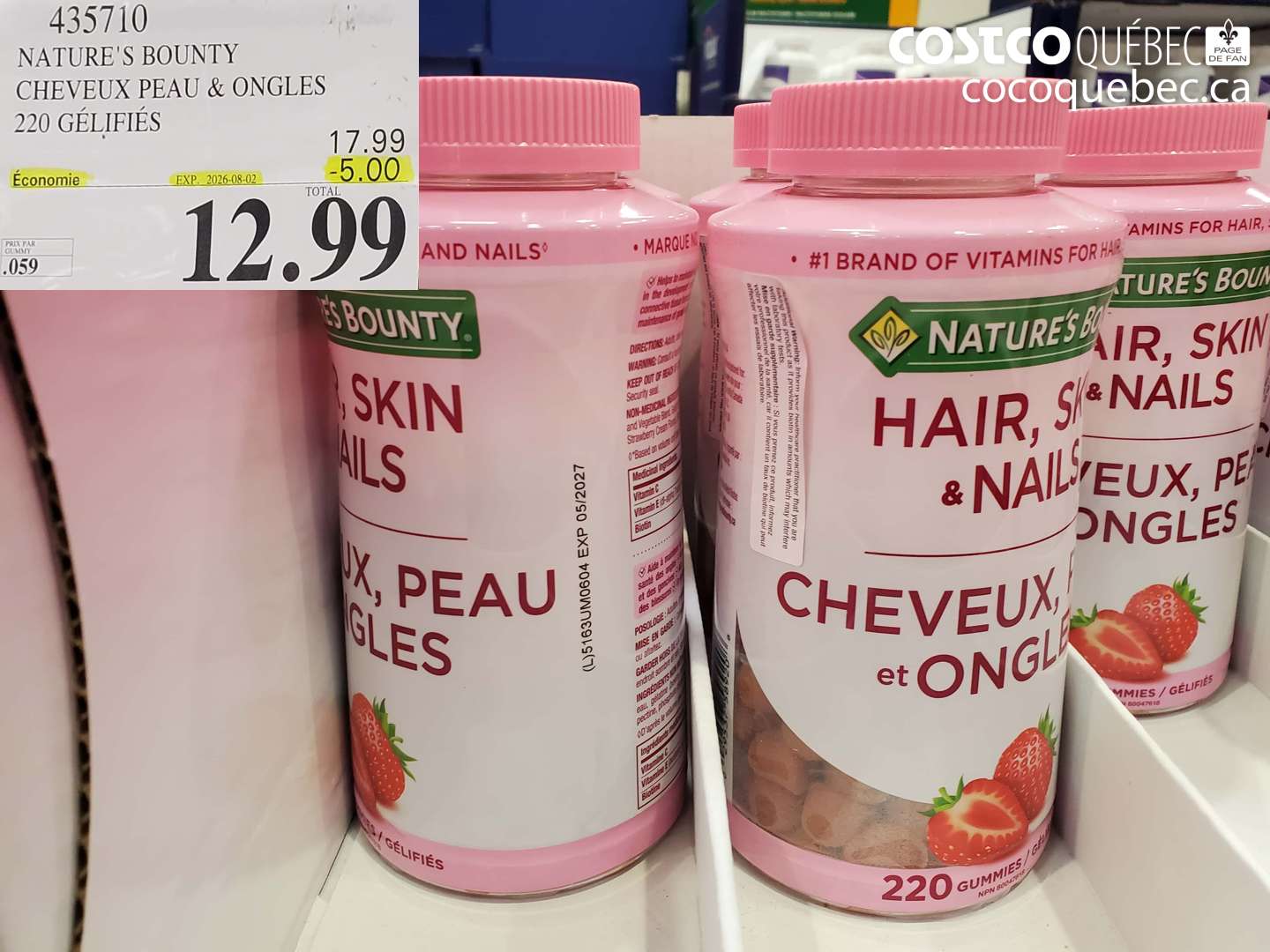 435710 NATURE'S BOUNTY CHEVEUX PEAU & ONGLES 220 GÉLIFIÉS ($5.00 INSTANT SAVINGS EXPIRES ON 2026-08-02) $12.99