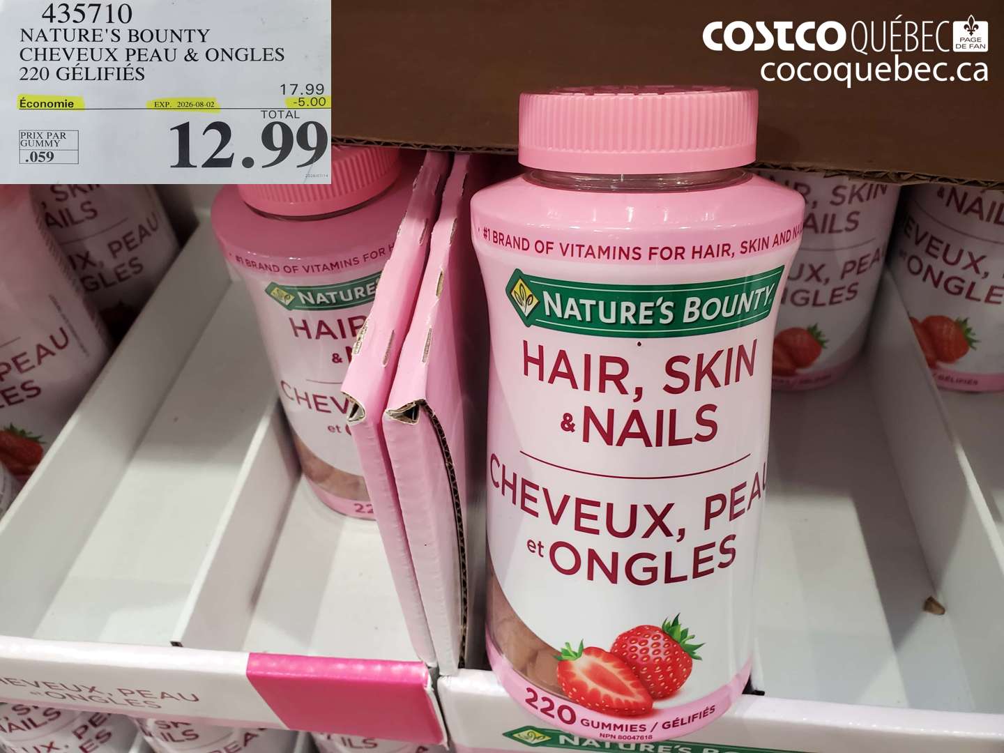 435710 NATURE'S BOUNTY CHEVEUX PEAU & ONGLES 220 GÉLIFIÉS ($5.00 INSTANT SAVINGS EXPIRES ON 2026-08-02) $12.99