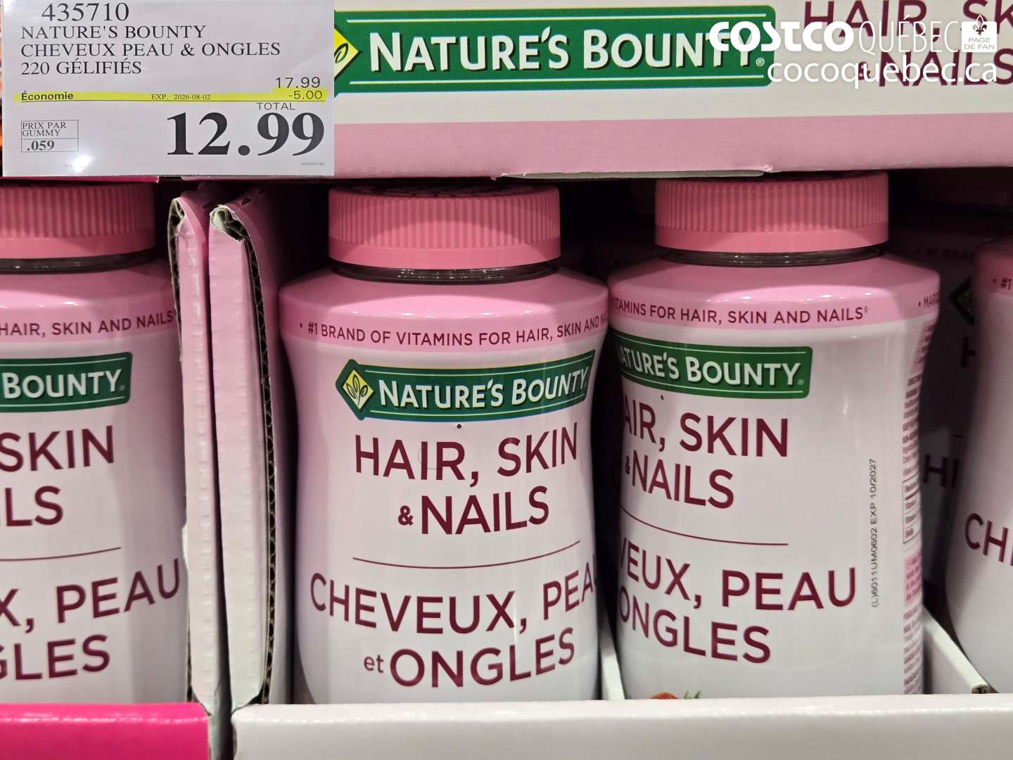 435710 NATURE'S BOUNTY CHEVEUX PEAU & ONGLES 220 GÉLIFIÉS ($5.00 INSTANT SAVINGS EXPIRES ON 2026-08-02) $12.99