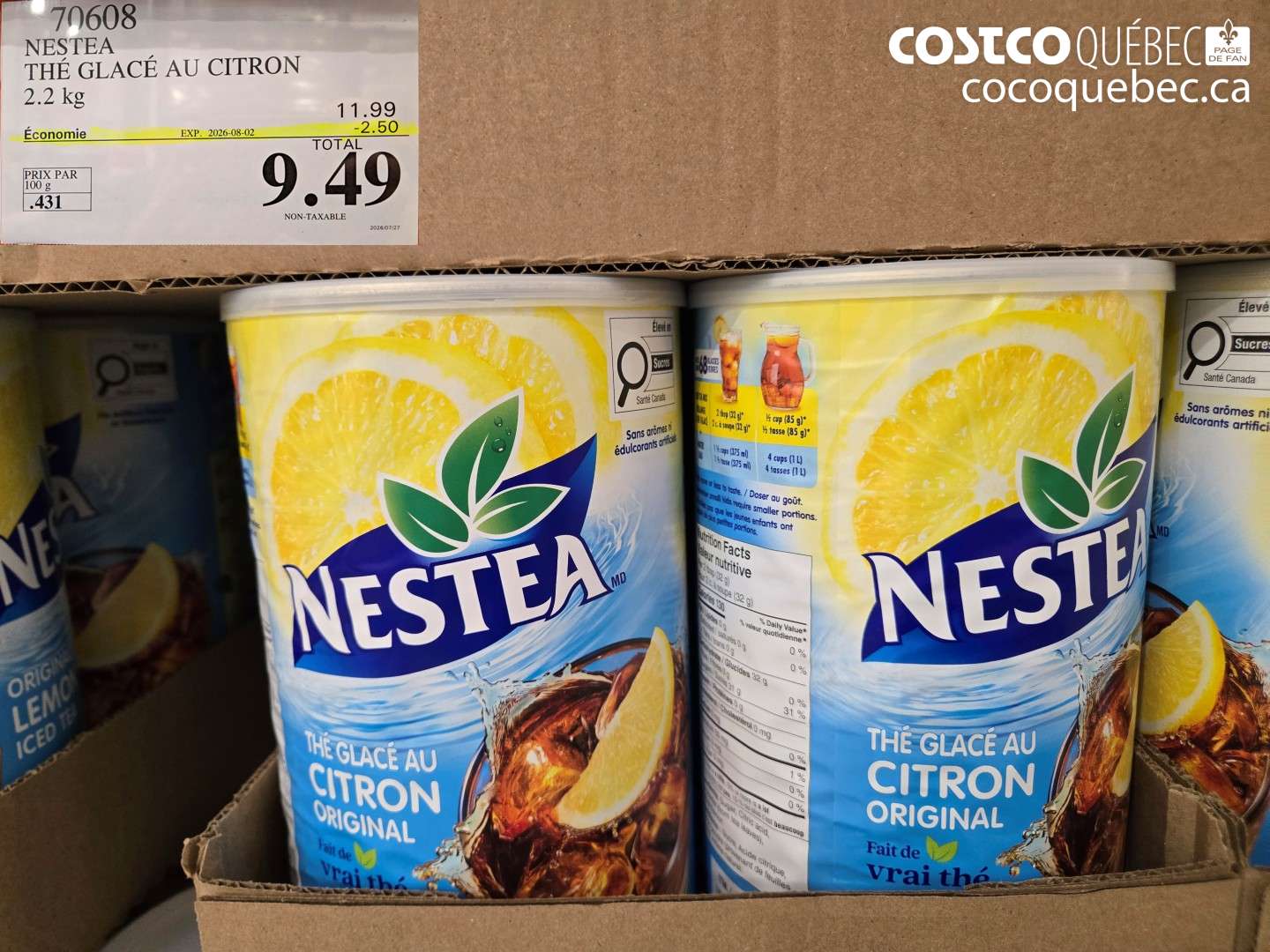70608 NESTEA THÉ GLACÉ AU CITRON 2.2 KG ($2.50 INSTANT SAVINGS EXPIRES ON 2026-08-02) $9.49