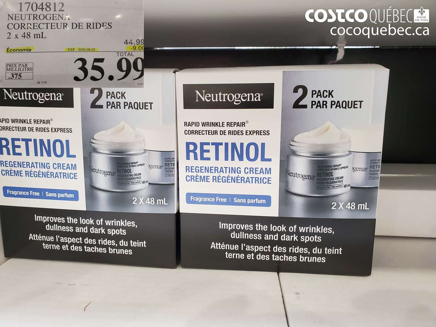 1704812 NEUTROGENA CORRECTEUR DE RIDES 2 X 48 ML ($9.00 INSTANT SAVINGS EXPIRES ON 2026-08-02) $35.99