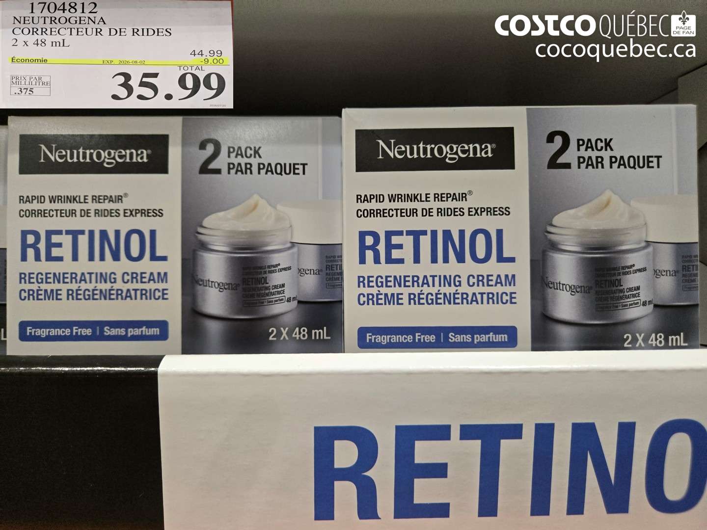 1704812 NEUTROGENA CORRECTEUR DE RIDES 2 X 48 ML ($9.00 INSTANT SAVINGS EXPIRES ON 2026-08-02) $35.99