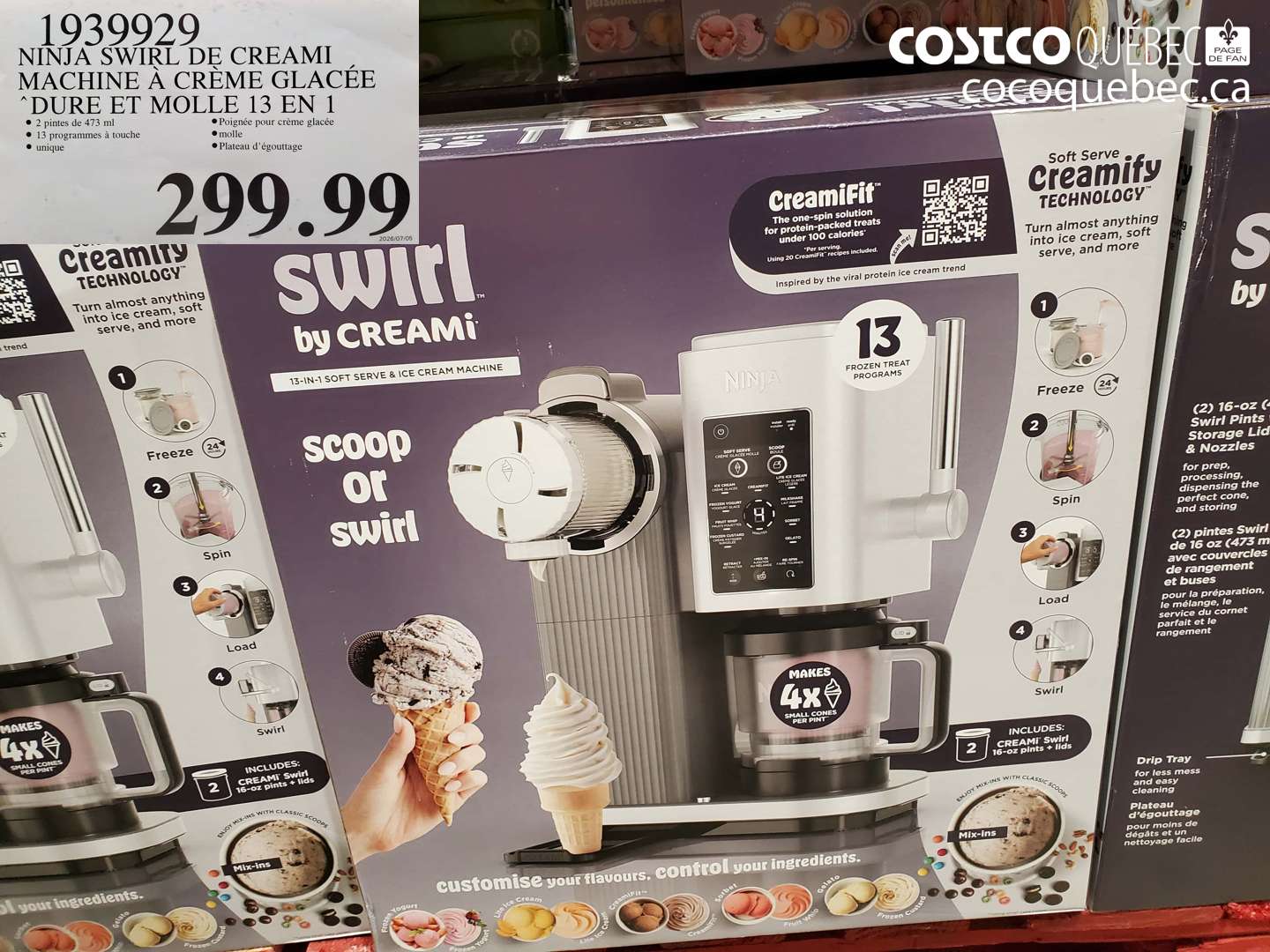 1939929 NINJA SWIRL DE CREAMI MACHINE À CRÈME GLACÉE DURE ET MOLLE 13 EN 1 $299.99
