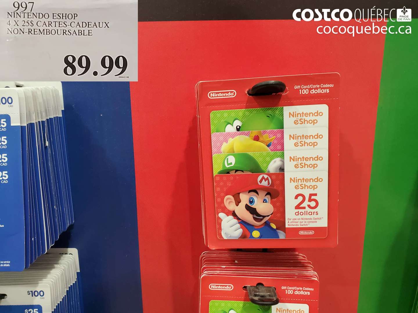 997 NINTENDO ESHOP 4 X 25$ CARTES-CADEAUX NON-REMBOURSABLE $89.99