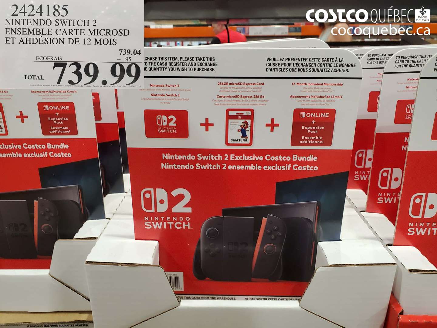 2424185 NINTENDO SWITCH 2 ENSEMBLE CARTE MICROSD ET AHDÉSION DE 12 MOIS $739.99