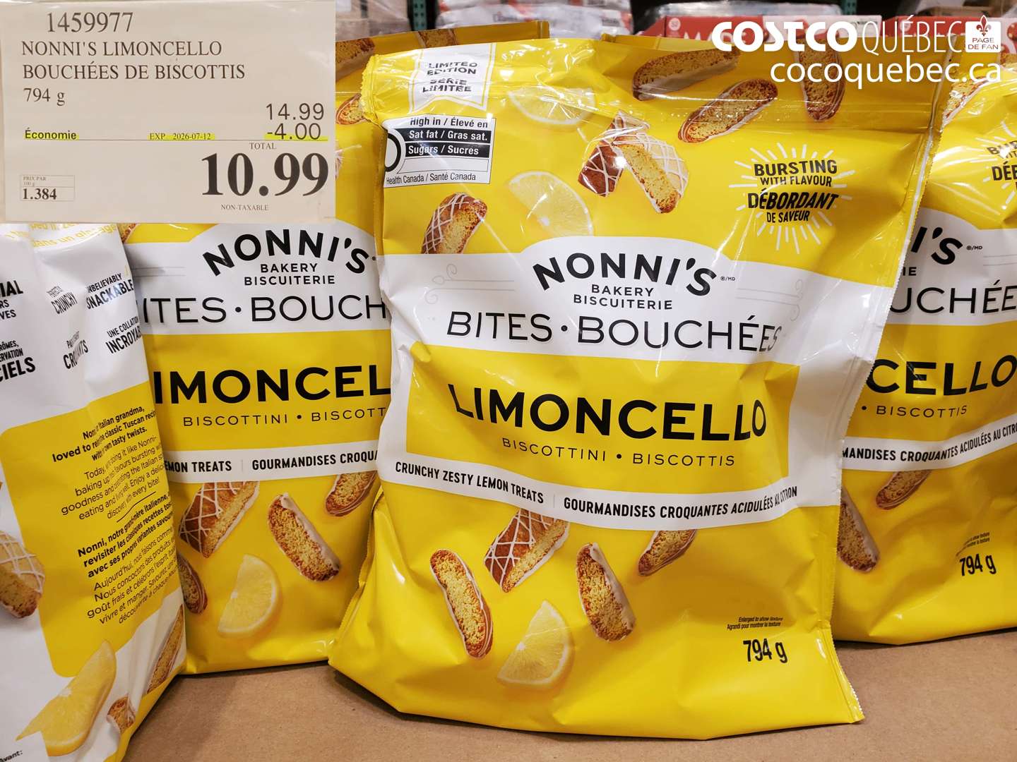 1459977 NONNI'S LIMONCELLO BOUCHÉES DE BISCOTTIS 794 G ($4.00 INSTANT SAVINGS EXPIRES ON 2026-07-12) $10.99