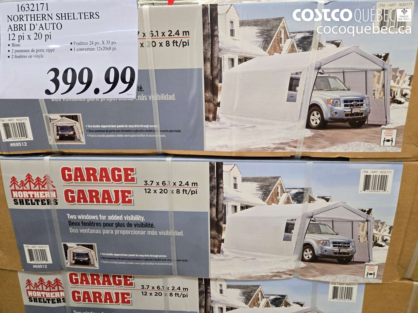 1632171 NORTHERN SHELTERS ABRI D'AUTO 12 PI X 20 PI $399.99