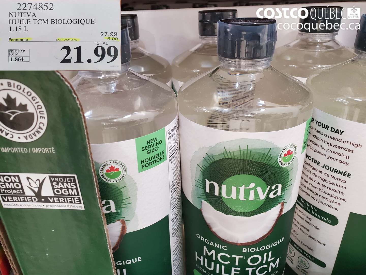 2274852 NUTIVA HUILE TCM BIOLOGIQUE 1.18 L ($6.00 INSTANT SAVINGS EXPIRES ON 2026-08-02) $21.99