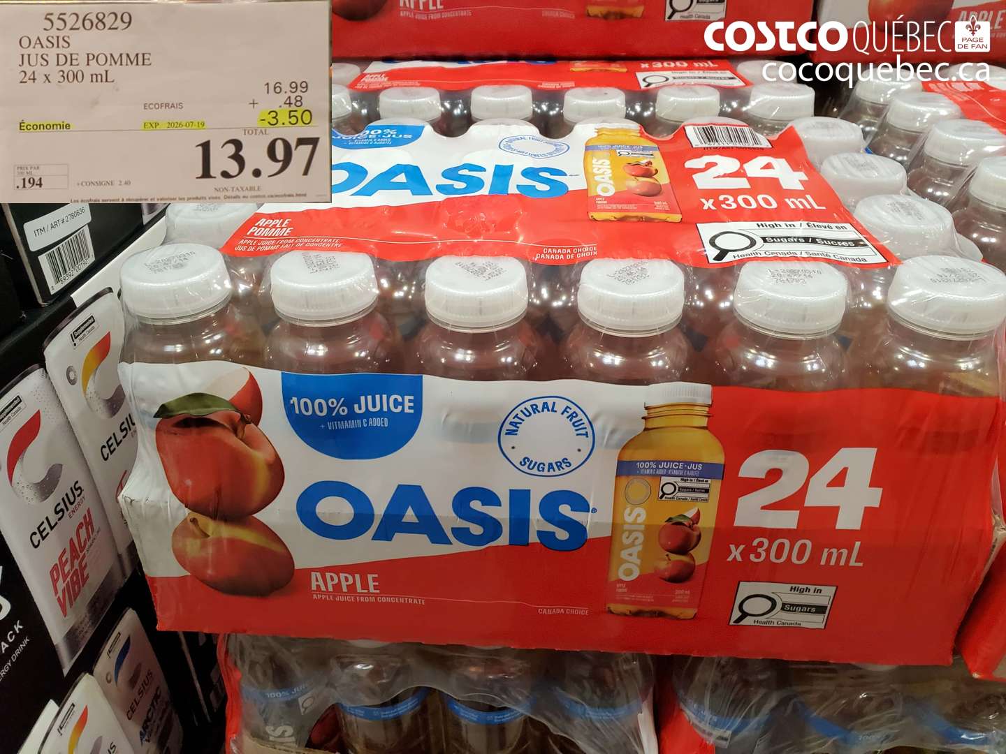 5526829 OASIS JUS DE POMME 24 X 300 ML ($3.50 INSTANT SAVINGS EXPIRES ON 2026-07-19) $13.97