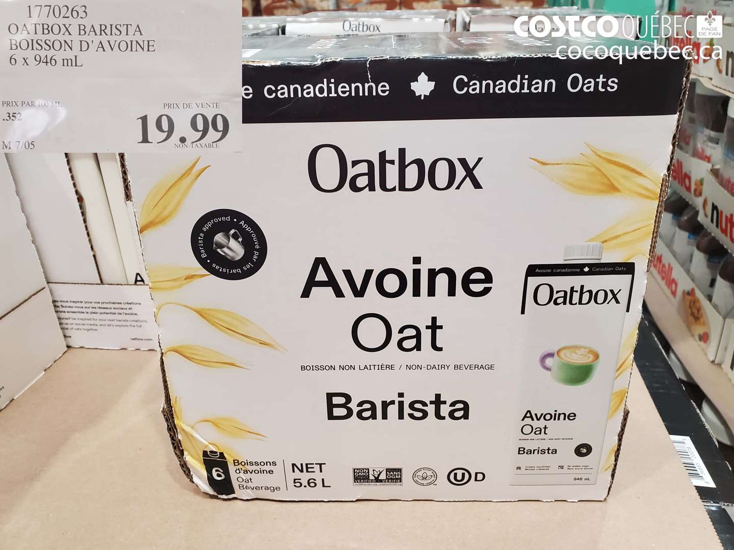 1770263 OATBOX BARISTA BOISSON D'AVOINE 6 X 946 ML $19.99