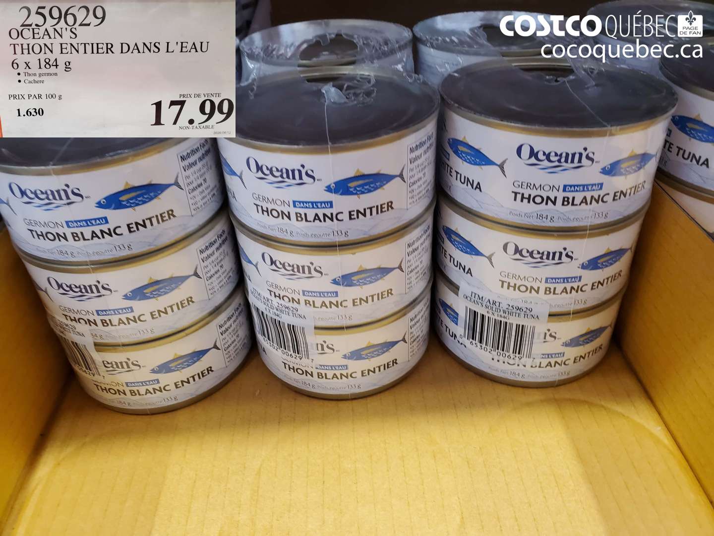 259629 OCEAN'S THON ENTIER DANS L'EAU 6 X 184 G $17.99