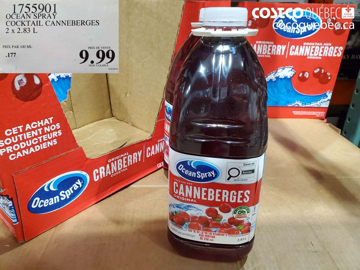 1755901 OCEAN SPRAY COCKTAIL CANNEBERGES 2 X 2.83 L $9.99