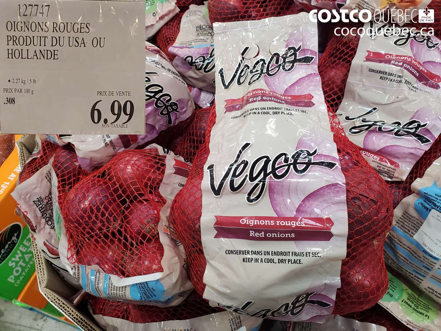 127747 OIGNONS ROUGES PRODUIT DU USA OU HOLLANDE $6.99