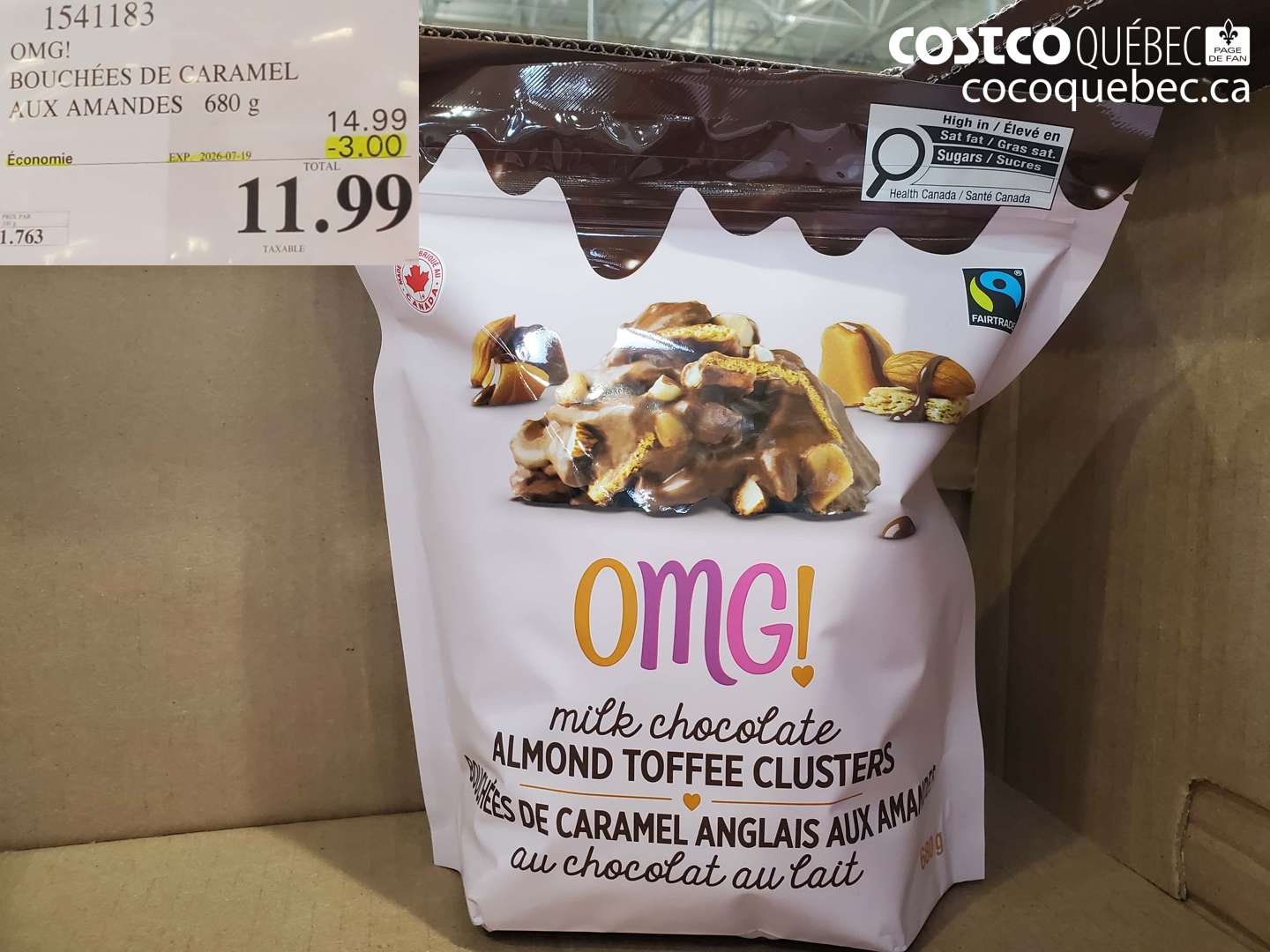 1541183 OMG! BOUCHÉES DE CARAMEL AUX AMANDES 680 G ($3.00 INSTANT SAVINGS EXPIRES ON 2026-07-19) $11.99