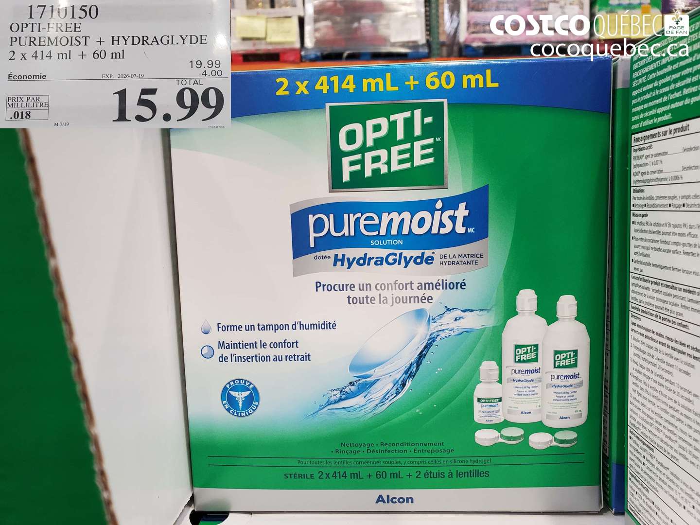 1710150 OPTI-FREE PUREMOIST + HYDRAGLYDE 2 X 414 ML + 60 ML ($4.00 INSTANT SAVINGS EXPIRES ON 2026-07-19) $15.99