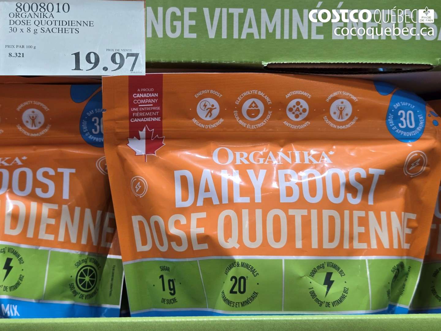 8008010 ORGANIKA DOSE QUOTIDIENNE 30 X 8 G SACHETS $19.97