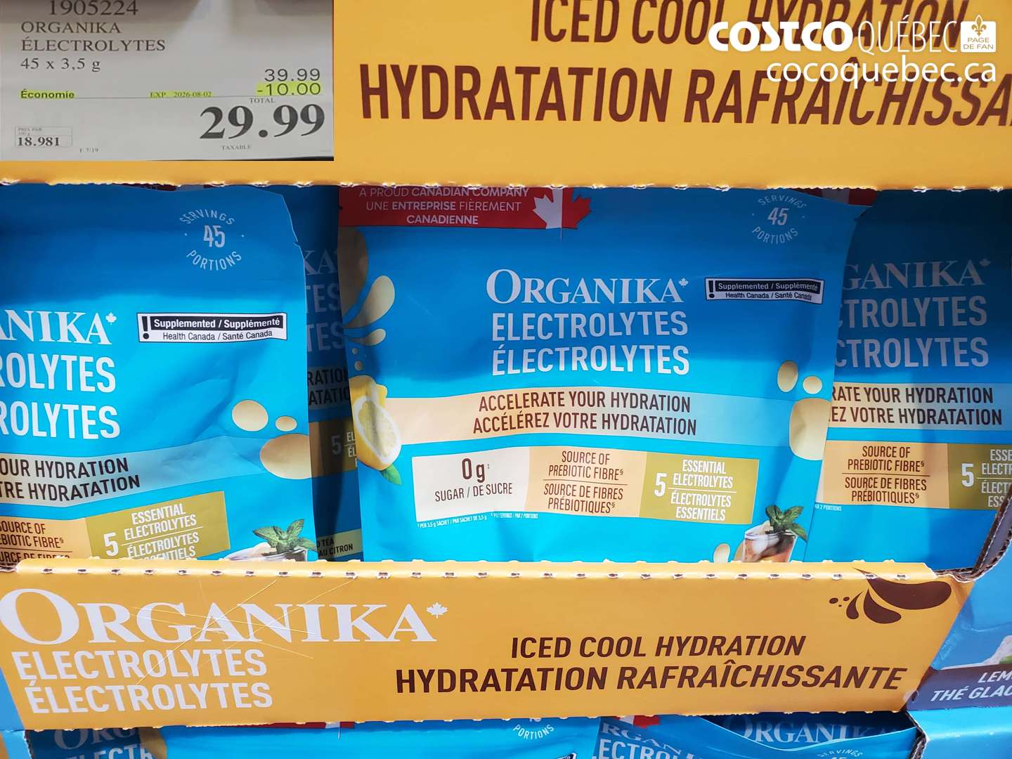 1905224 ORGANIKA ÉLECTROLYTES 45 x 3.5 G ($10.00 INSTANT SAVINGS EXPIRES ON 2026-08-02) $29.99