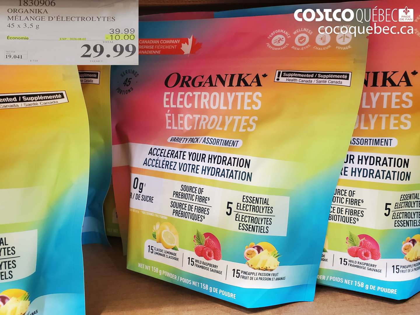 1830906 ORGANIKA MÉLANGE D'ÉLECTROLYTES 45 X 3.5 G ($10.00 INSTANT SAVINGS EXPIRES ON 2026-08-02) $29.99