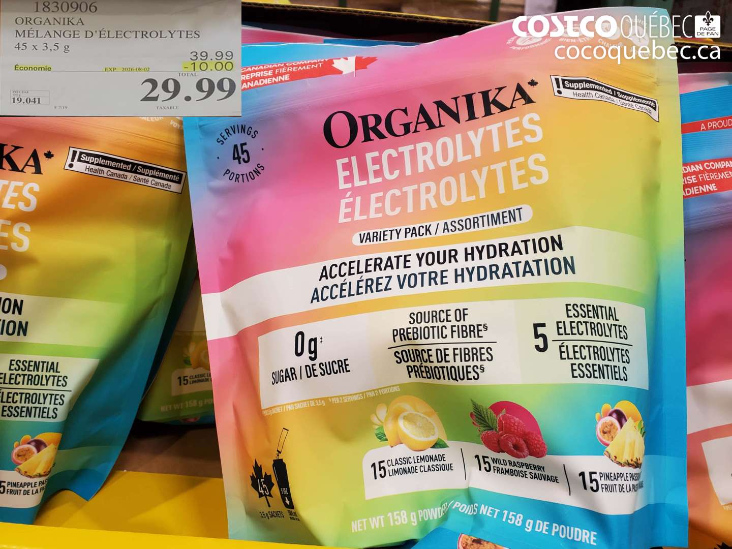 1830906 ORGANIKA MÉLANGE D'ÉLECTROLYTES 45 X 3.5 G ($10.00 INSTANT SAVINGS EXPIRES ON 2026-08-02) $29.99
