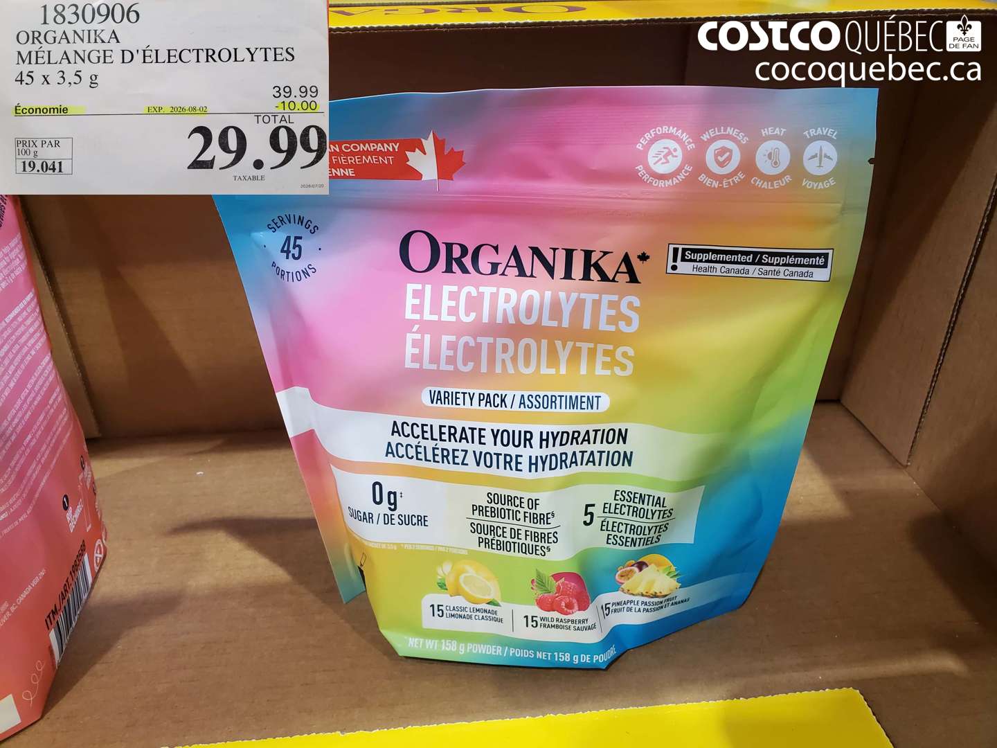 1830906 ORGANIKA MÉLANGE D'ÉLECTROLYTES 45 X 3.5 G ($10.00 INSTANT SAVINGS EXPIRES ON 2026-08-02) $29.99